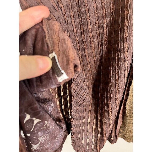 Retro Floral Mesh Top L Brown Patchwork Classic Boho Western Hippie Indie Folk - Picture 9 of 11